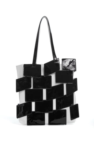 Laquered Patchwork Tote Bag in Black Lacquered Leather