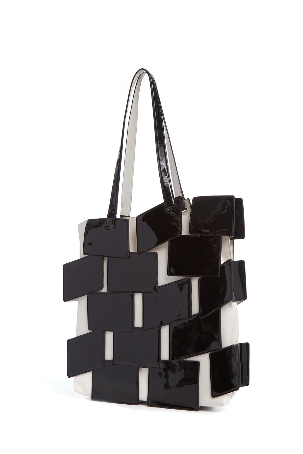 Laquered Patchwork Tote Bag in Black Lacquered Leather