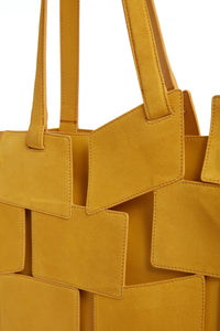 Laquered Tote Bag in Golden Birch Patchwork Suede