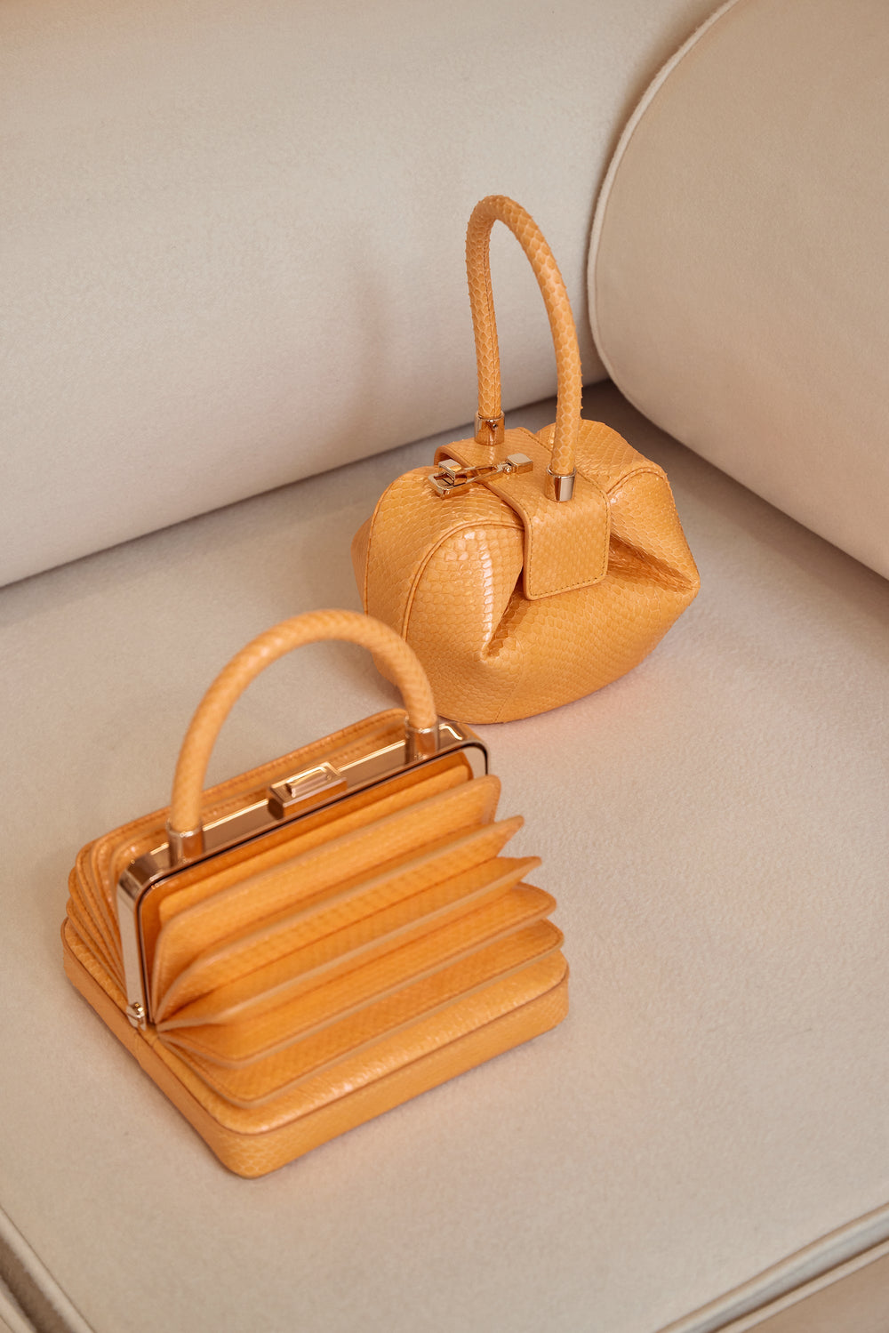Demi Bag in Fluorescent Orange Snakeskin