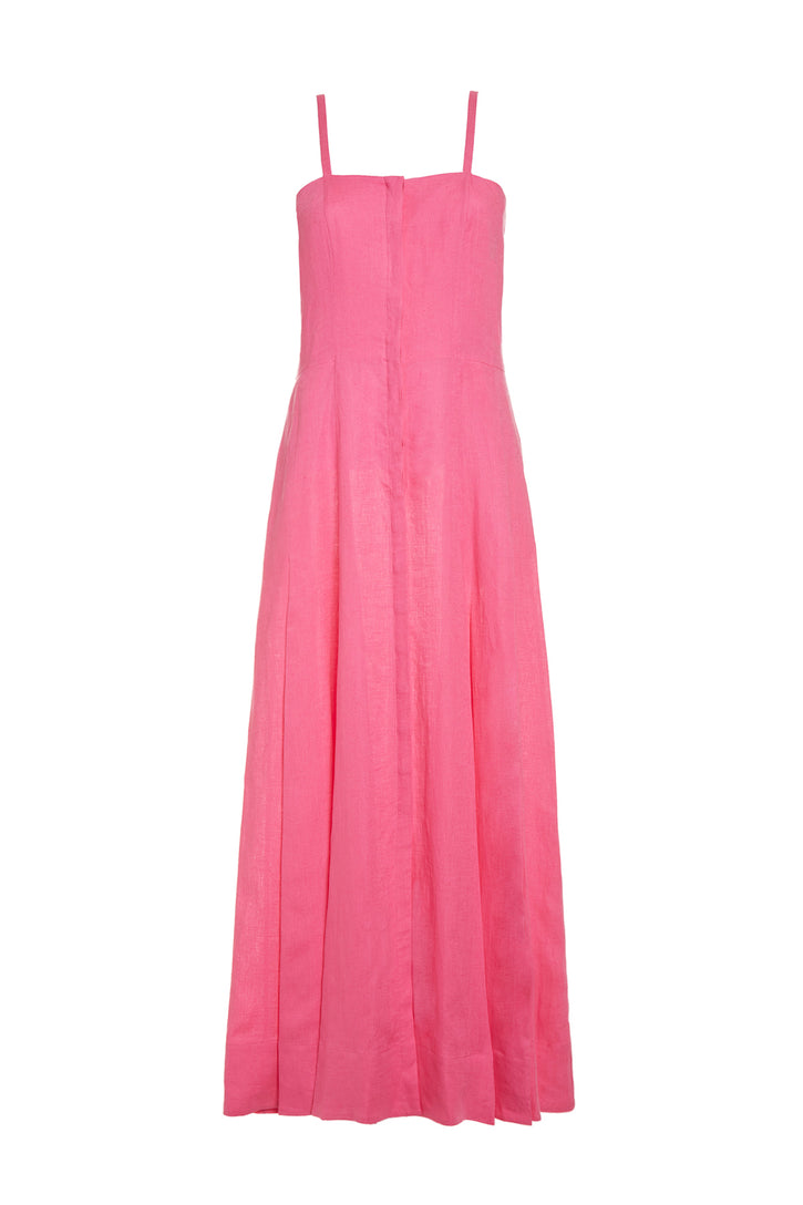 Margritte Dress in Fluorescent Pink Cotton Linen