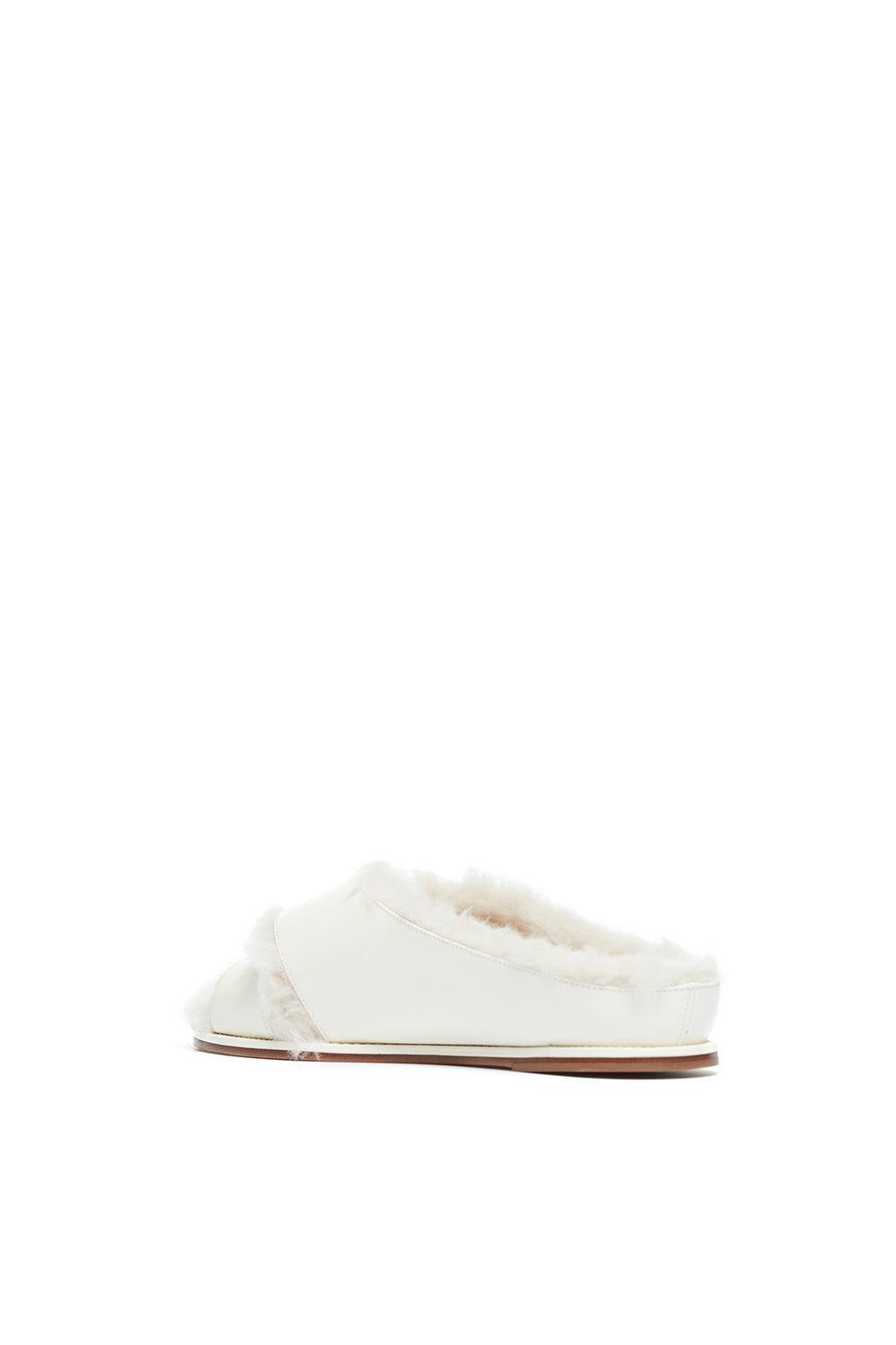 Ellington Flat Slide in Cream Leather with Wool Fur