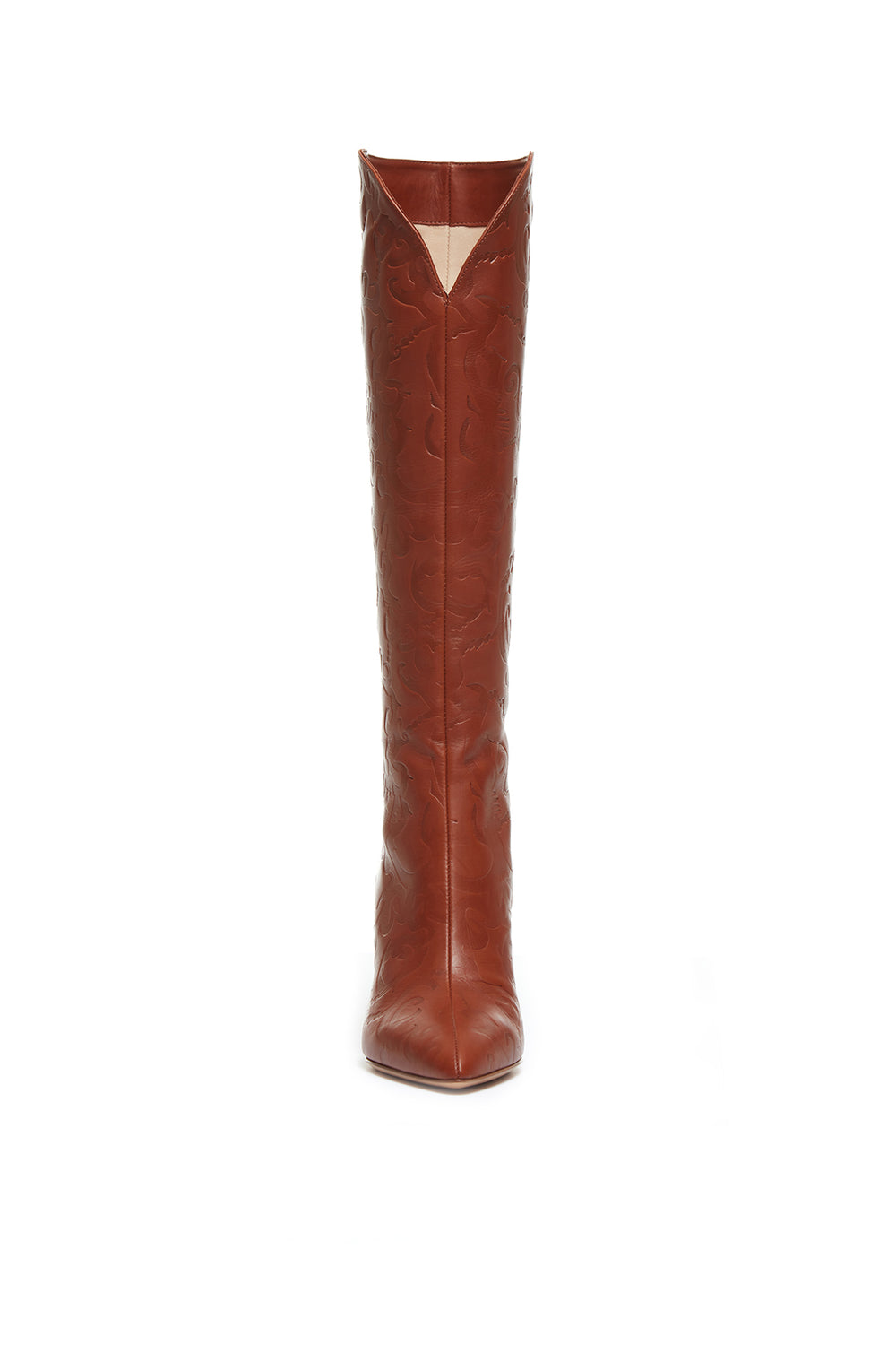 Cora Debossed Knee-High Boots in Cognac Leather