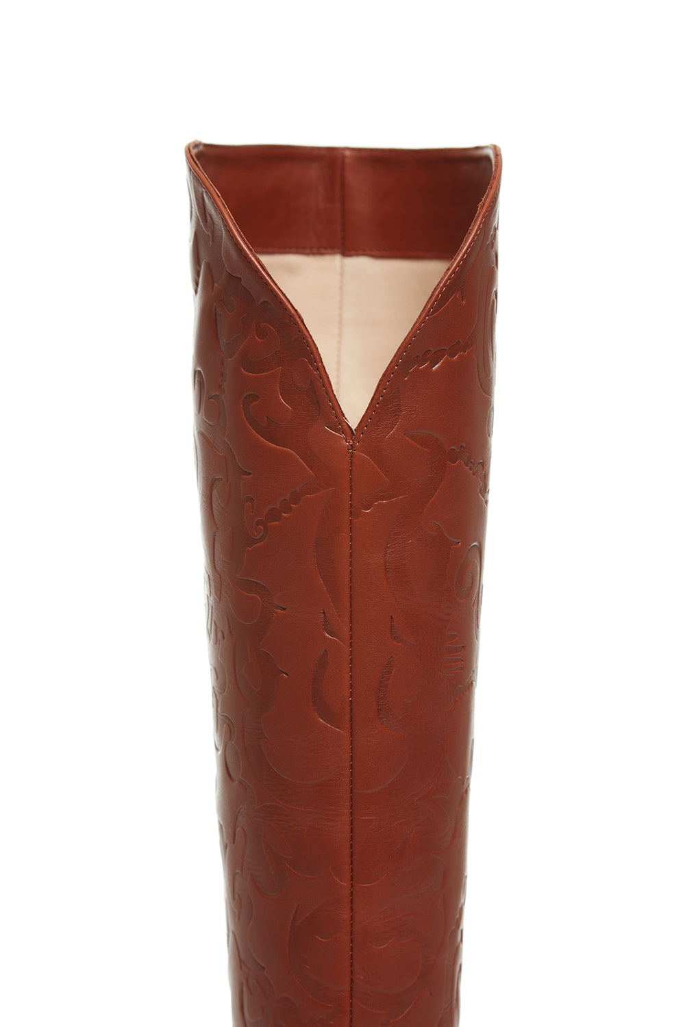Cora Debossed Knee-High Boots in Cognac Leather