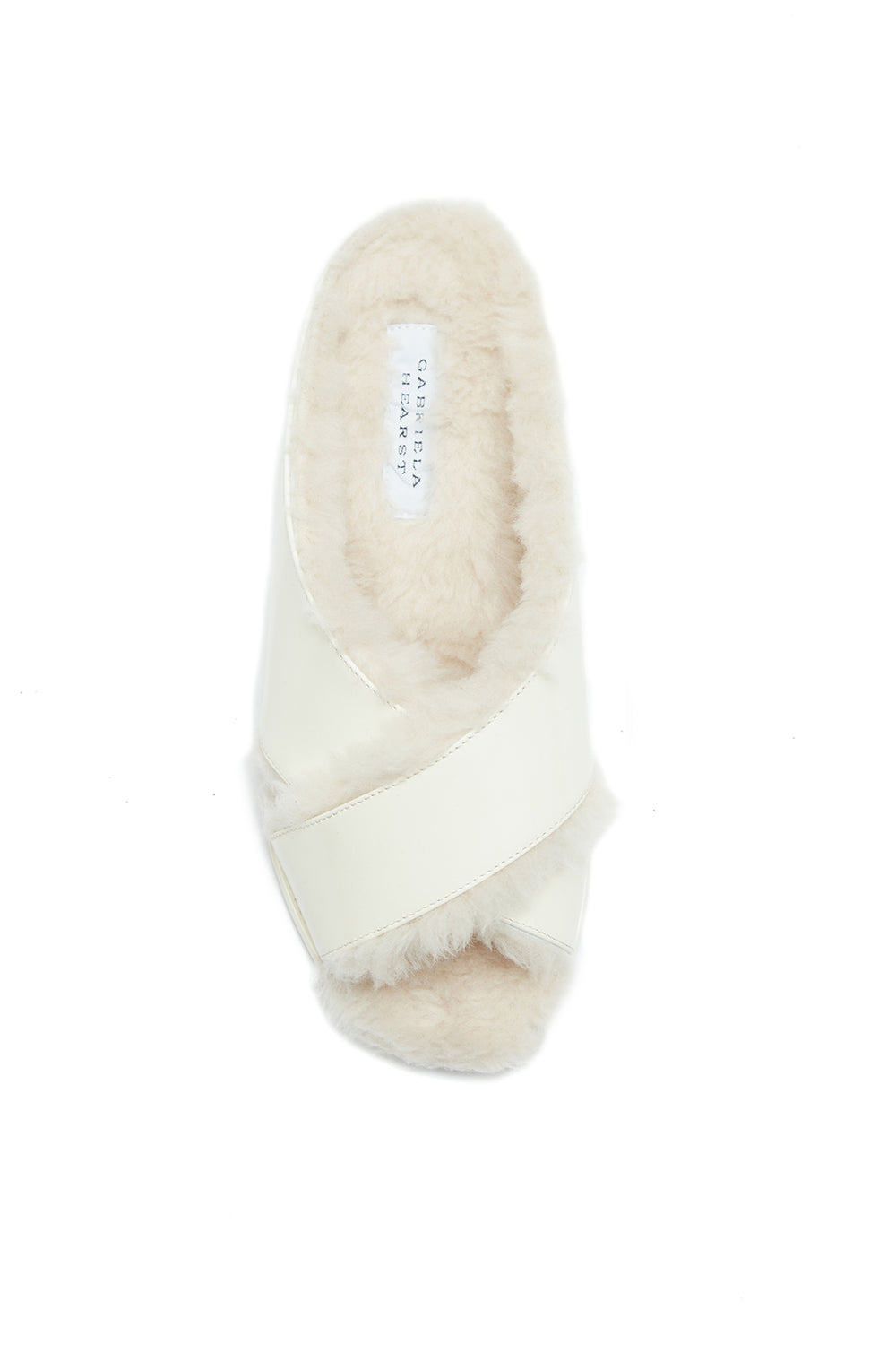 Ellington Flat Slide in Cream Leather with Wool Fur