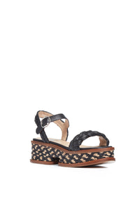 Michael Platform Sandal in Black Multi Raffia