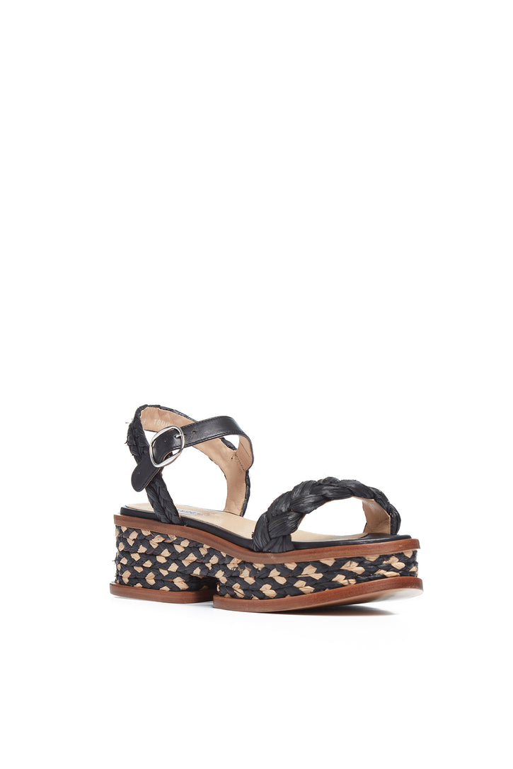 Michael Platform Sandal in Black Multi Raffia