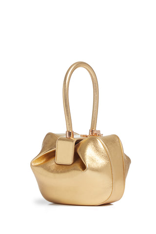 Gold Metallic Nina Bag with Turnlock Closure - Front View | Gabriela Hearst