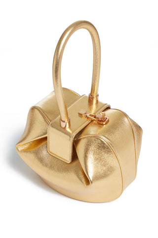 Gold Metallic Nina Bag Three Quarter View with Handles | Gabriela Hearst