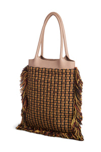 Tote Bag in Nude Nappa Leather with Macrame