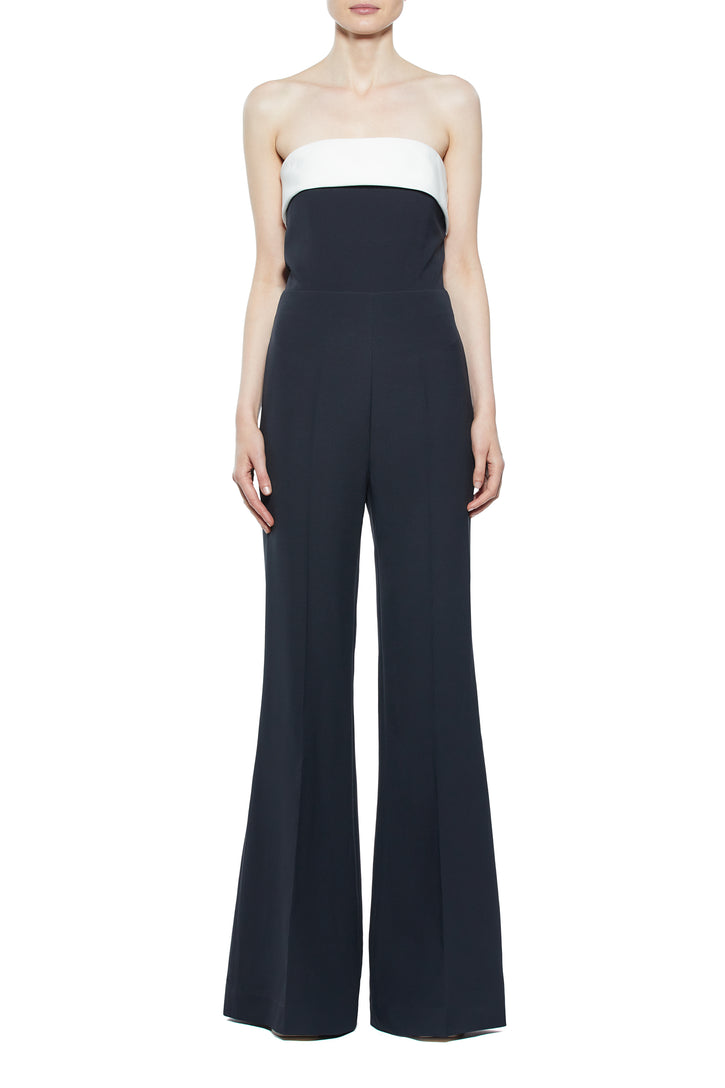 Vicky Jumpsuit in Black & Ivory Silk Wool Cady