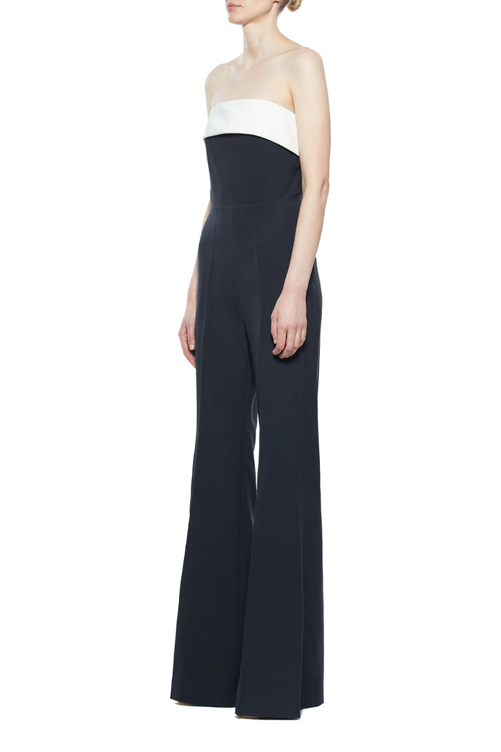 Vicky Jumpsuit in Black & Ivory Silk Wool Cady