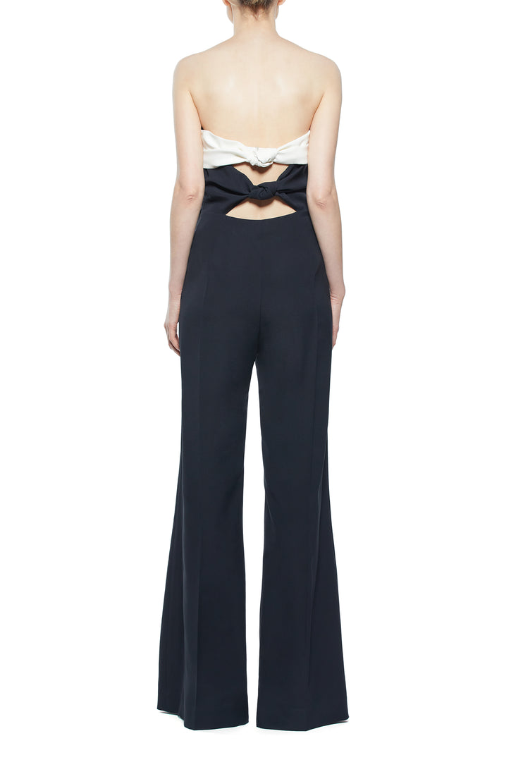 Vicky Jumpsuit in Black & Ivory Silk Wool Cady