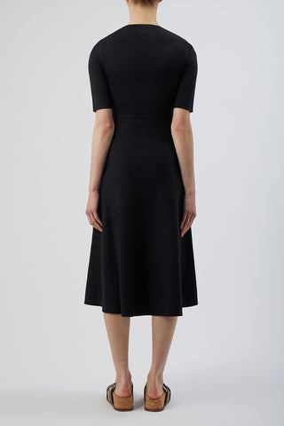 Black Merino Wool Cashmere Knit Midi Dress - Back View On Model, Clean Finish | Gabriela Hearst