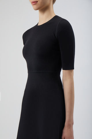 Black Merino Wool Cashmere Knit Midi Dress - Close-Up Bodice Detail, Crew Neckline | Gabriela Hearst