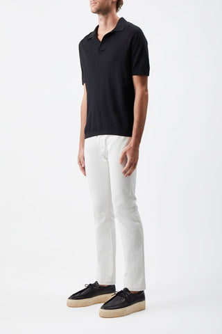 Stendhal Knit Short Sleeve Polo in Black Cashmere