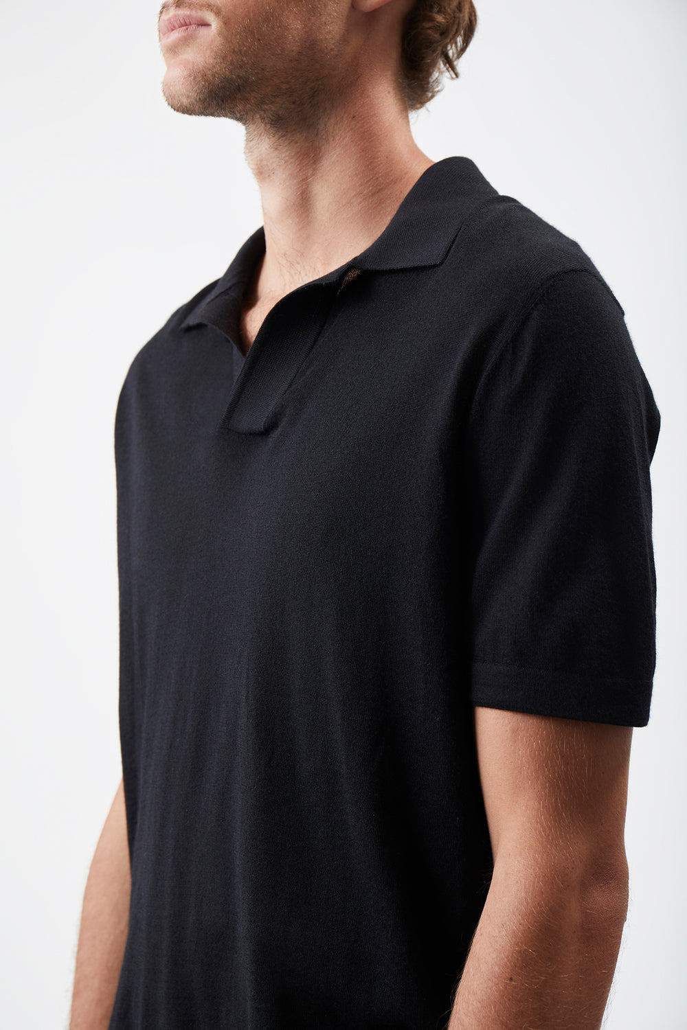 Stendhal Knit Short Sleeve Polo in Black Cashmere