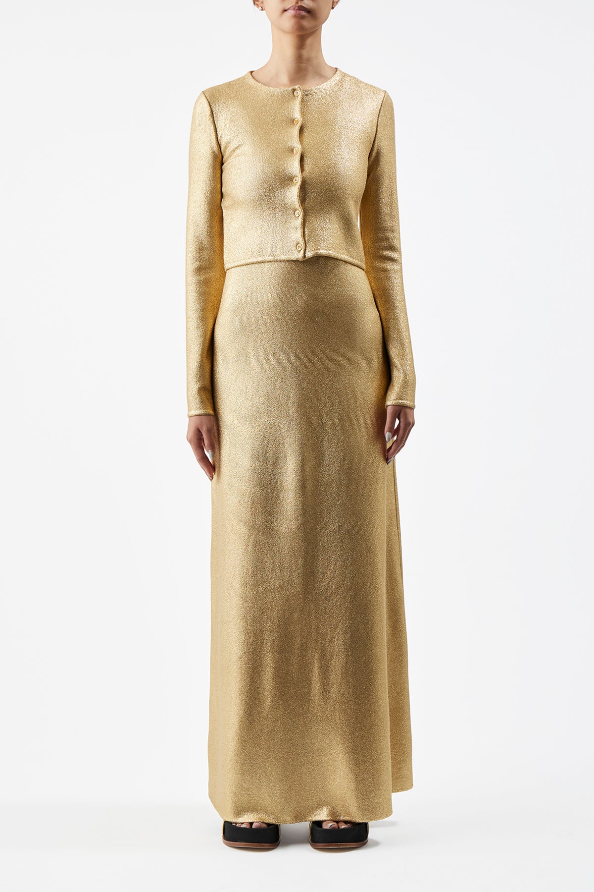 Katia Knit Cardigan in Gold Merino Wool