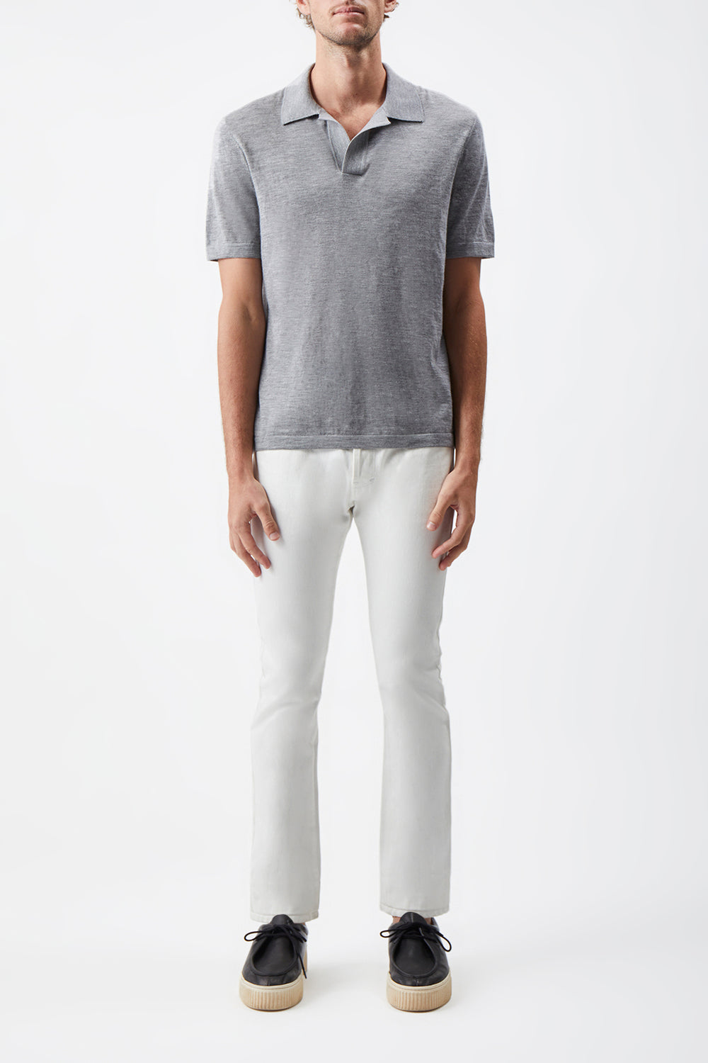 Stendhal Knit Short Sleeve Polo in Heather Grey Cashmere