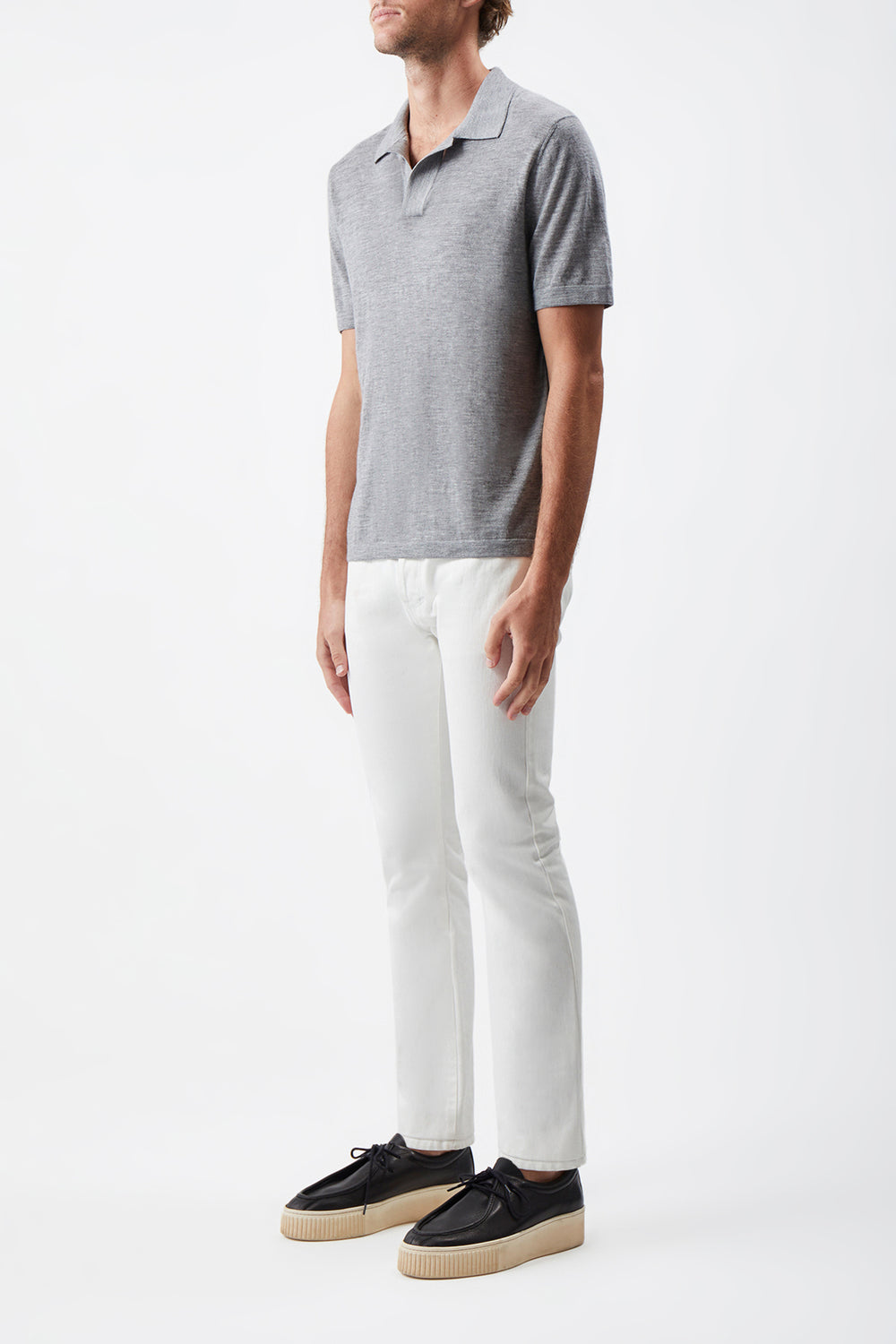 Stendhal Knit Short Sleeve Polo in Heather Grey Cashmere