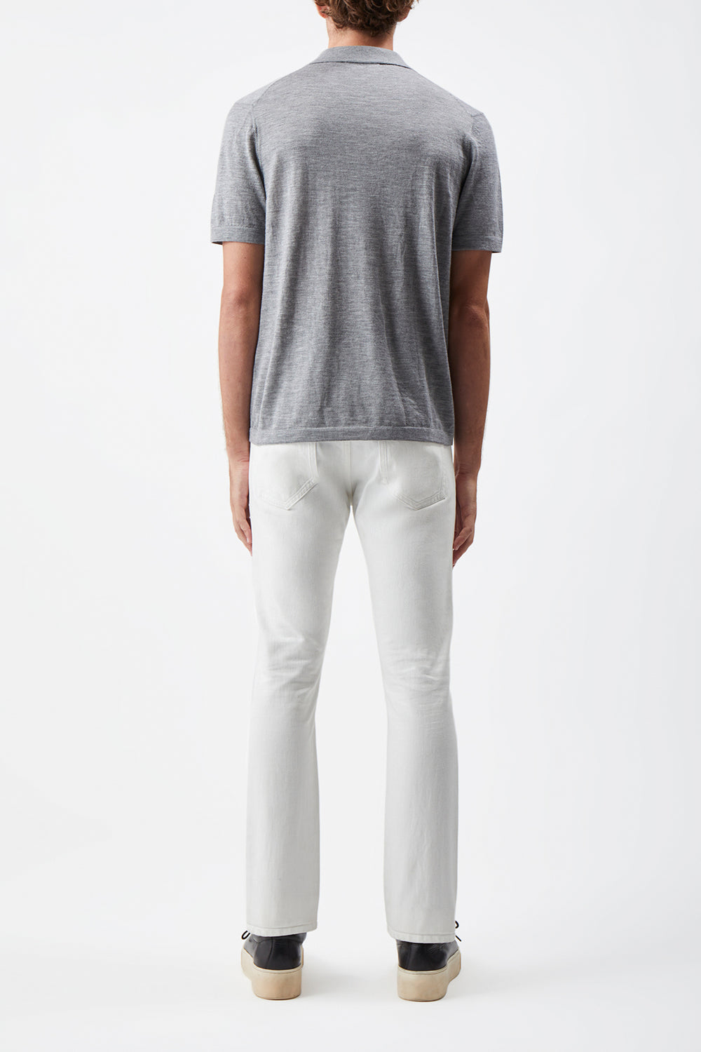 Stendhal Knit Short Sleeve Polo in Heather Grey Cashmere