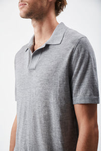 Stendhal Knit Short Sleeve Polo in Heather Grey Cashmere