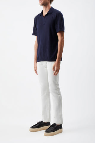 Navy Cashmere Polo On Model - Side Profile View | Gabriela Hearst