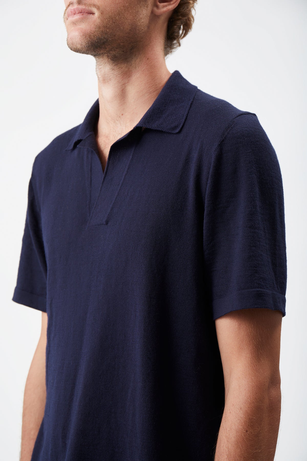 Stendhal Knit Short Sleeve Polo in Navy Cashmere