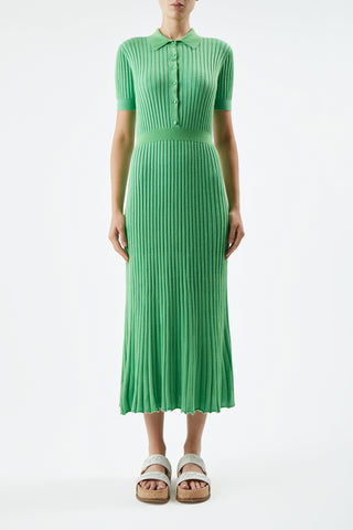 Amor Ribbed Dress in Fluorescent Green Cashmere Silk