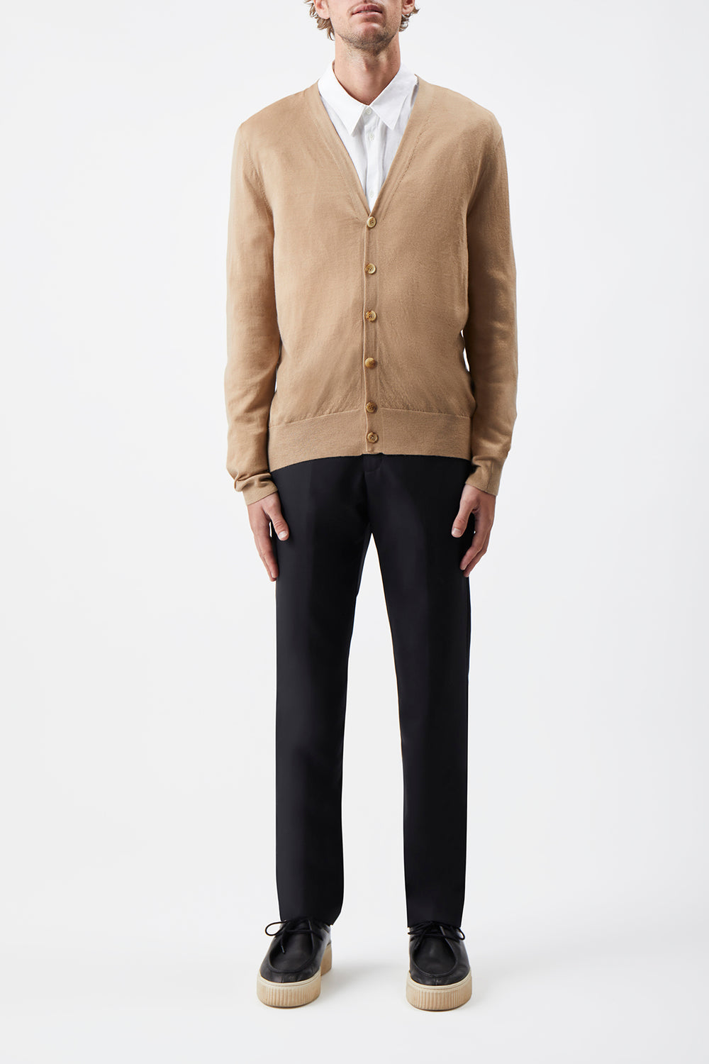 Duke Knit Cardigan in Camel Cashmere