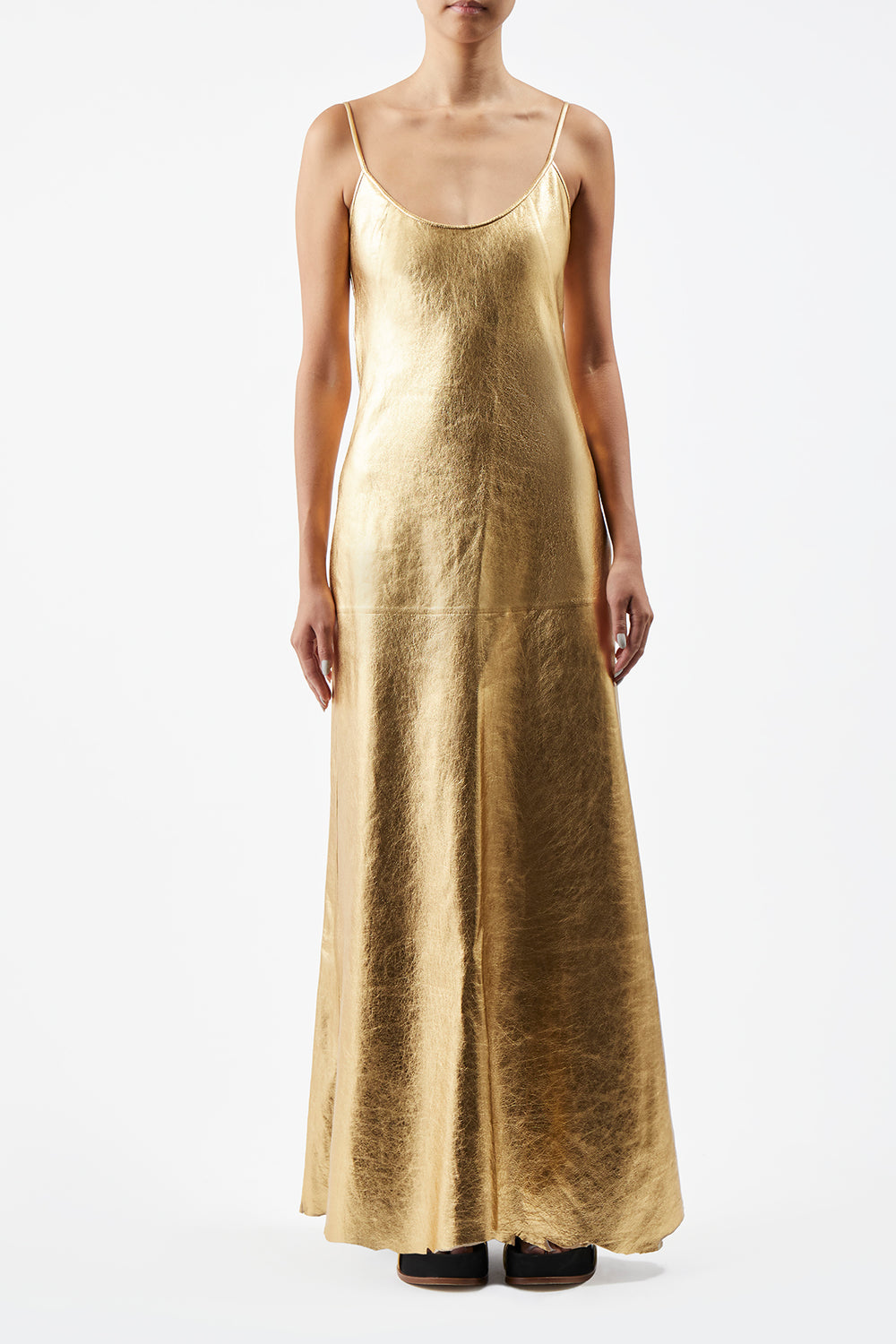 Teles Slip Dress in Gold Metallic Nappa Leather