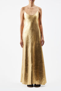 Teles Slip Dress in Gold Leather