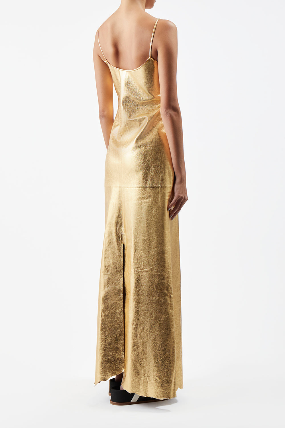 Teles Slip Dress in Gold Metallic Nappa Leather