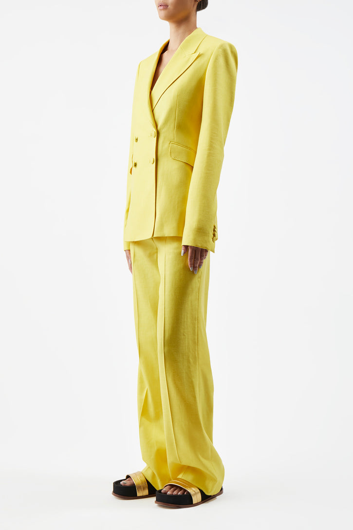 Stephanie Blazer in Cadmium Yellow Virgin Wool and Silk Linen Twill