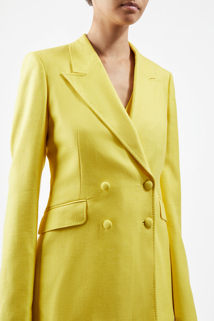 Stephanie Blazer in Cadmium Yellow Virgin Wool and Silk Linen Twill