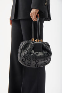Nina Bag in Black Nappa Leather with Lace