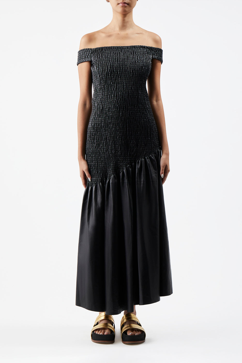 Veloso Shirred Dress in Black Nappa Leather – Gabriela Hearst