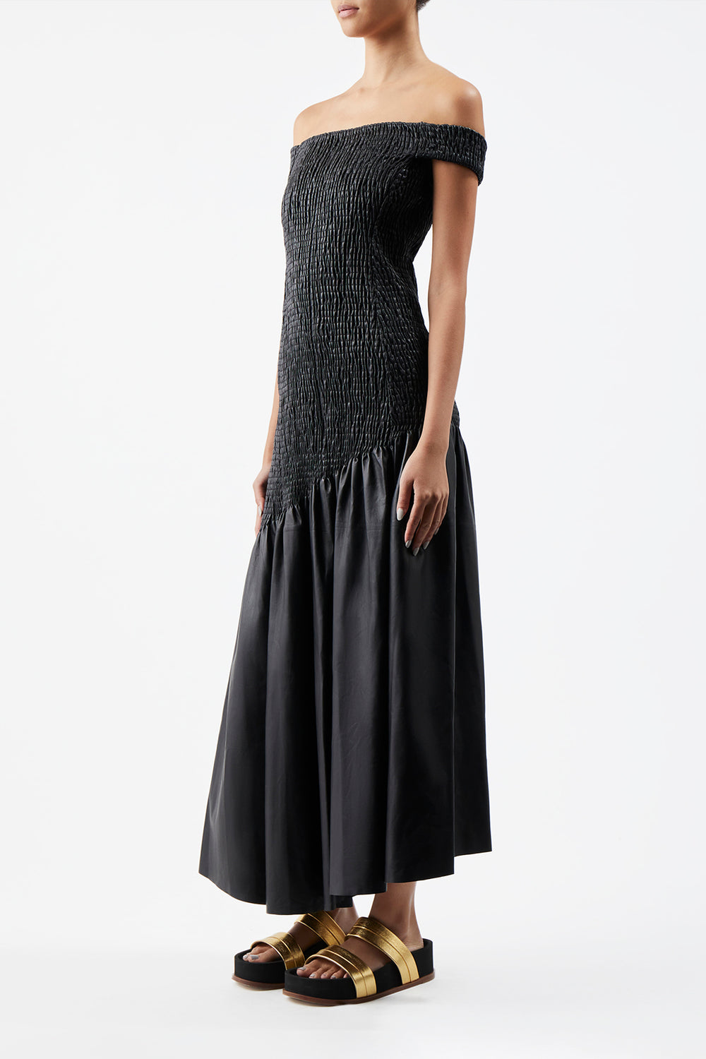Veloso Shirred Dress in Black Nappa Leather – Gabriela Hearst