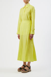 Tate Skirt in Fluorescent Yellow Aloe Linen