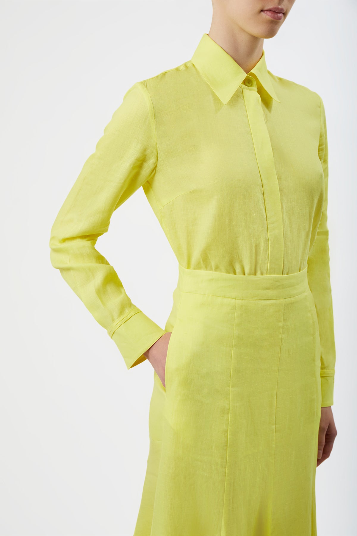 Tate Skirt in Fluorescent Yellow Aloe Linen