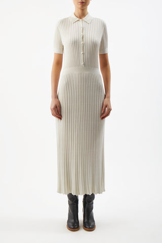 Amor Ribbed Dress in Ivory Silk Cashmere