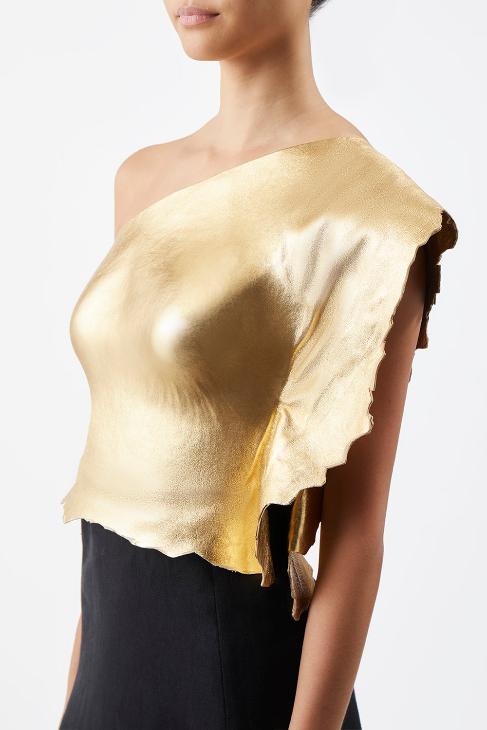 Cleis Dress in Black Silk Cady & Gold Metallic Nappa Leather