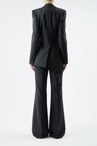Leiva Blazer in Grey Pinstripe Wool