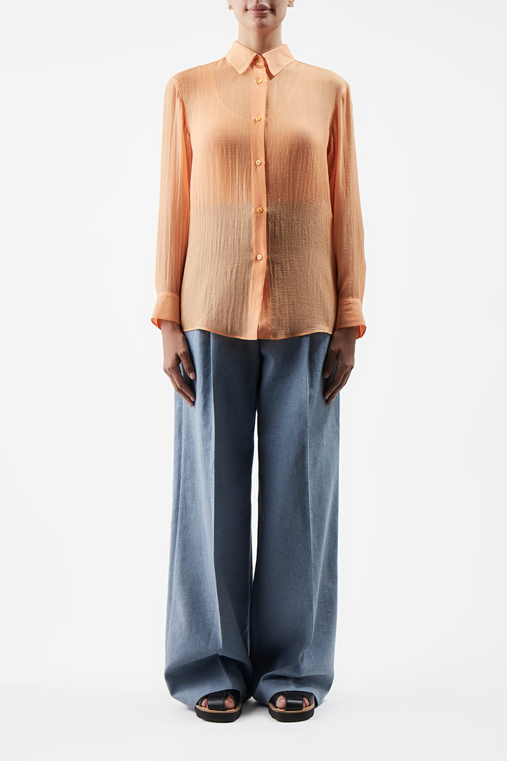 Ferrara Shirt in Fluorescent Orange Cashmere Silk Gauze