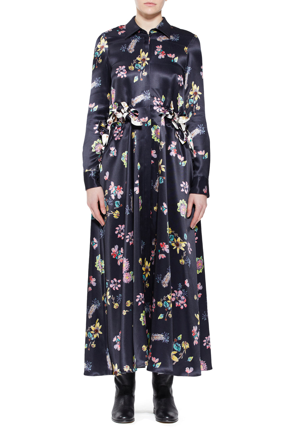 Clive Shirtdress in Dark Navy Multi Printed Silk
