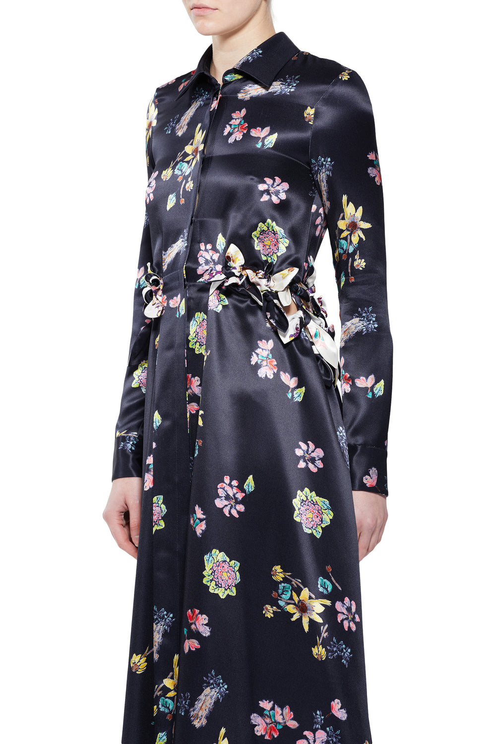 Clive Shirtdress in Dark Navy Multi Printed Silk