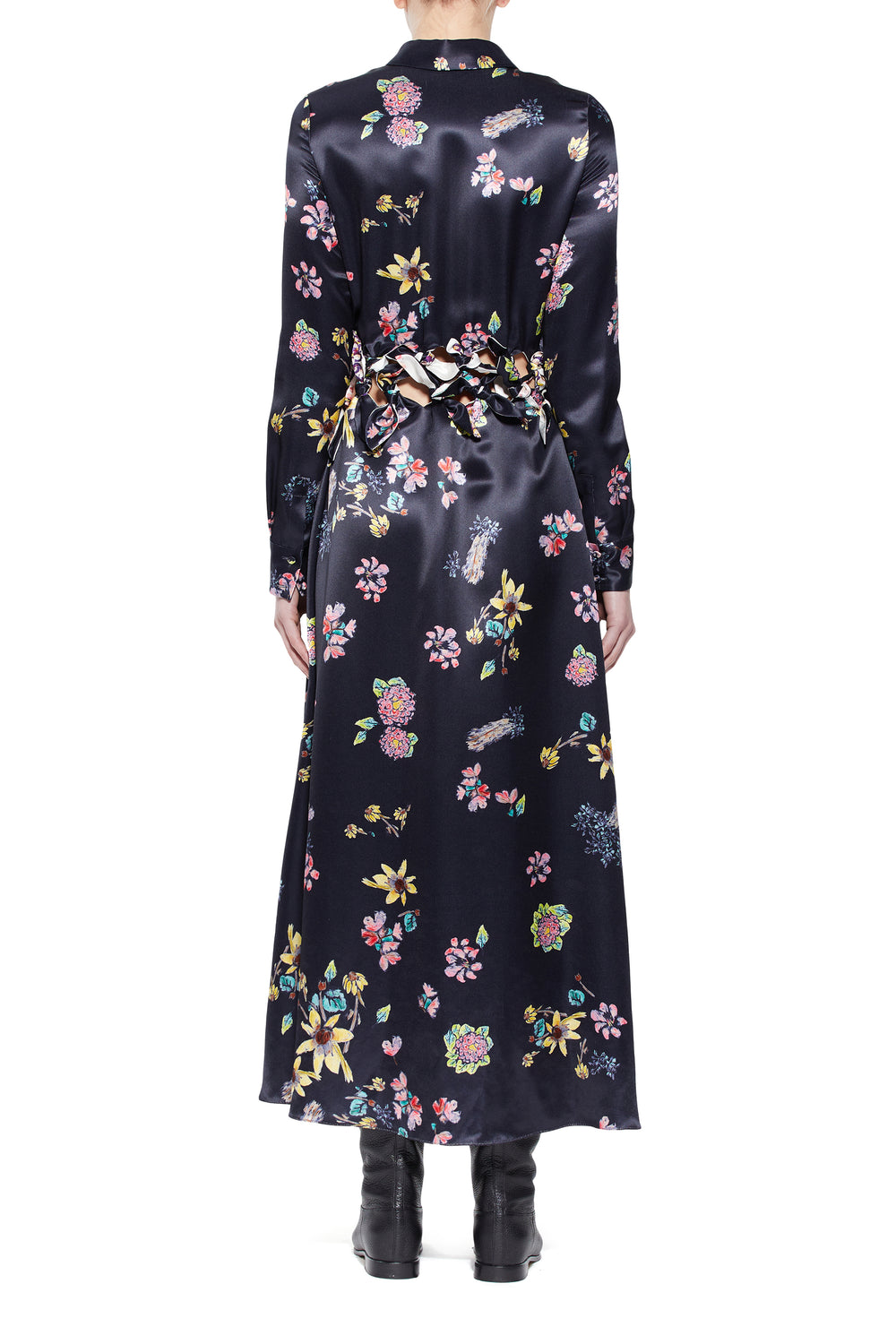 Clive Shirtdress in Dark Navy Multi Printed Silk