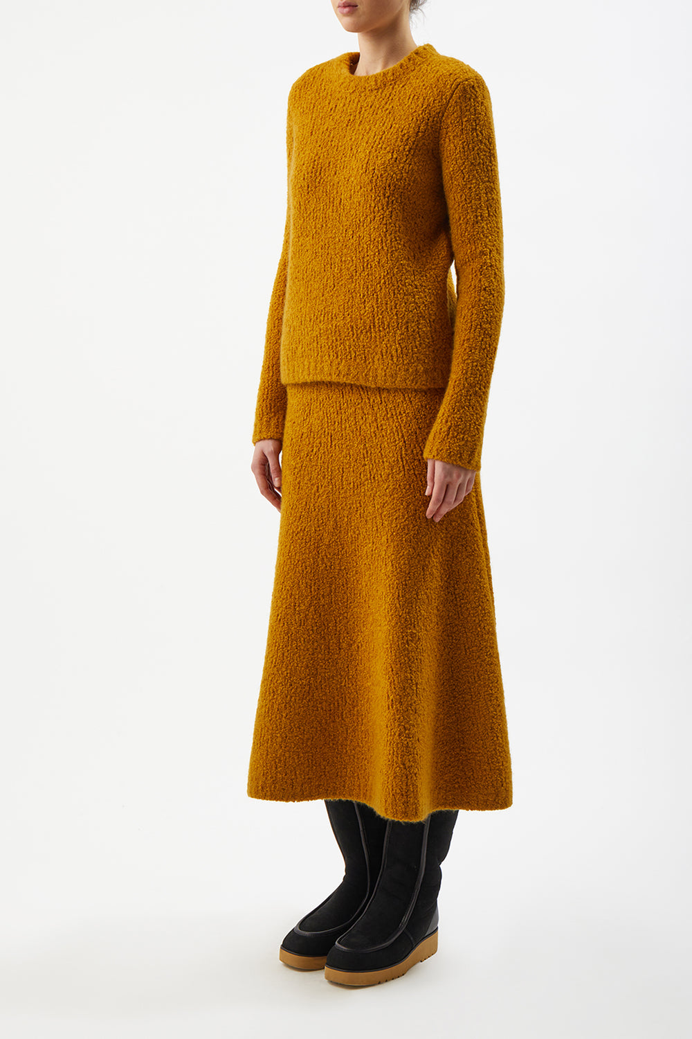 Pablo Knit Midi Skirt in Saffron Cashmere Silk Boucle