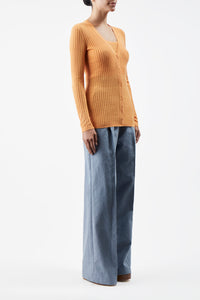 Homer Pointelle Knit Cardigan in Fluorescent Orange Cashmere Silk