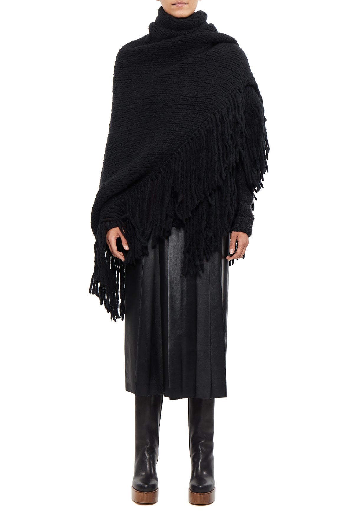 Lauren Knit Wrap in Black Welfat Cashmere